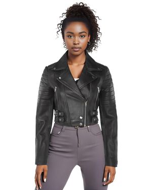 Infinity Leather Cropped Brando Biker Jacket-Bellville Lamb Leather - Black