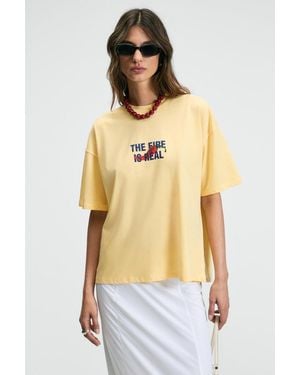 Grimelange Printed Crew Neck T-Shirt - Yellow