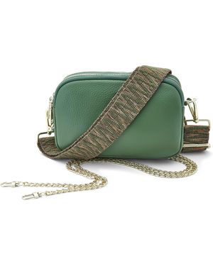 Woodland Leathers Ladies Crossbody Bag With Wide Strap, Chain And Wristlet - Green