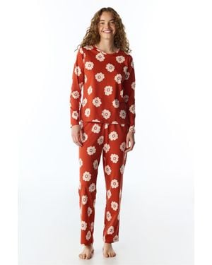 Penti Soft Bloom Floral Long Sleeve Trousers Pyjama Set - Red
