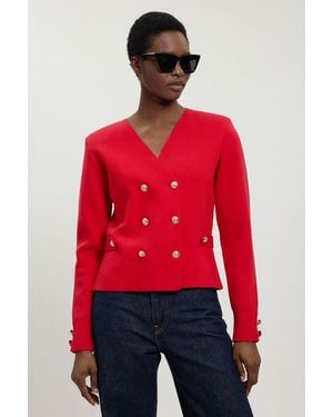 Karen Millen Wool Look Military Double Breasted Knitted Cardigan - Red