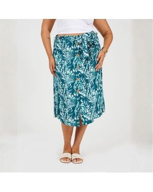 Brave Soul Plus Size All Over Print Midi Skirt - Blue