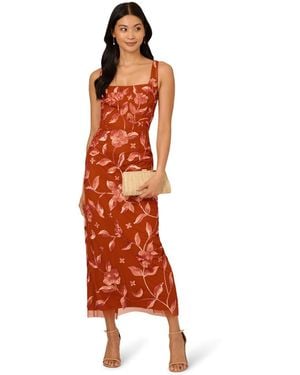 Adrianna Papell Bead Square Neck Dress - Orange