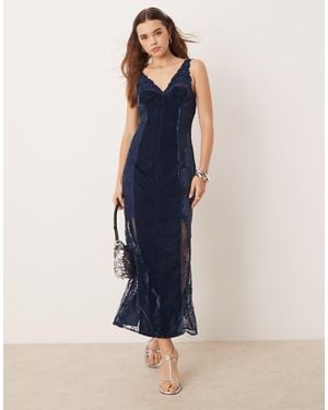 ASOS Lace Embroidered Velvet Cami Midi Dress - Blue