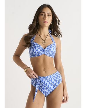 Gini London Chain Print Twist Front Bikini Top - Blue