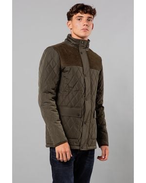 Kensington Eastside Diamond Quilted Jacket With Corduroy Detail - Brown