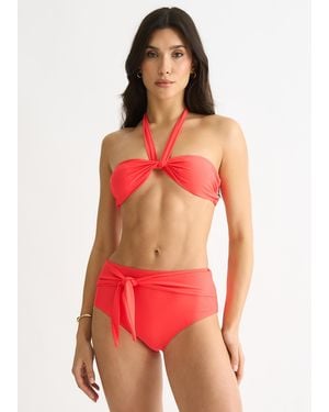Gini London Tie Front High Waist Bikini Bottom - Red
