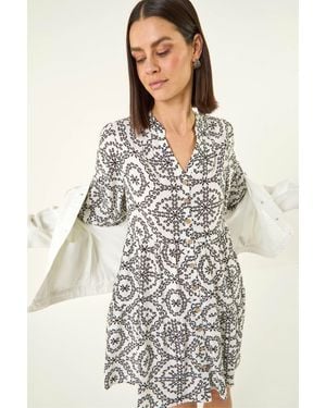 Roman Circle Broderie Smock Dress - White