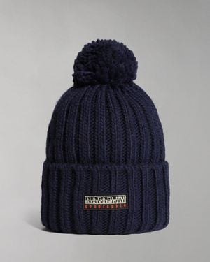 Napapijri Wool Blend Bobble Beanie Hat - Blue