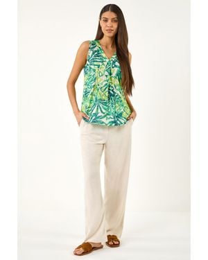 Roman Leaf Burnout Print Vest Top - Green
