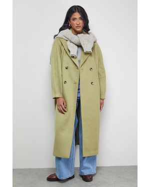 Warehouse Oversized Pleat Back Detail Maxi Coat - Green