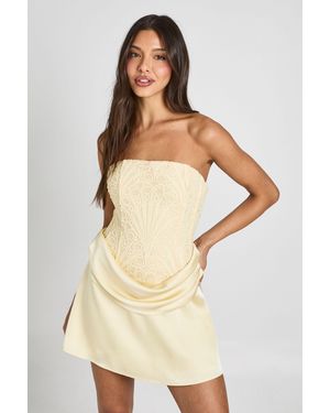 Boohoo Textured Sheer Floral Lace Corset Drape Mini Dress - Natural
