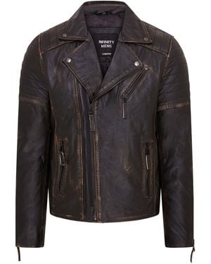 Infinity Leather Vintage Brando Double Cross Zip Biker Jacket- Fagernes - Black
