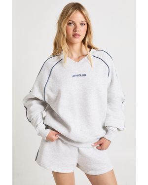 Boohoo Petite Ath Club Embroidered V Neck Piping Short Tracksuit - White