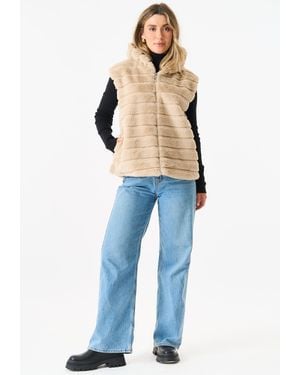 Gini London Zip Front Hooded Fur Gilet - Blue