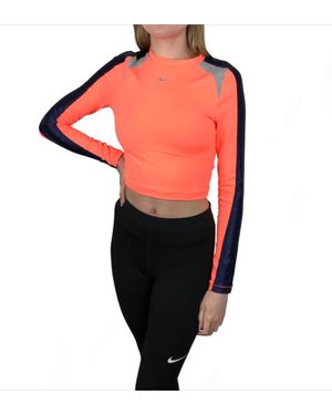 Nike Pro Bright Mango Dri Fit Long Sleeve Crop Top - Red