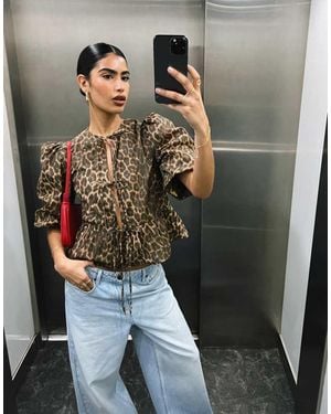 ASOS Cotton Poplin Peplum Tie Shirt Top - Multicolour
