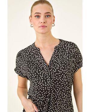 Roman Polka Dot Puff Print Top - Black