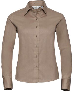 Russell Collection /Ladies Long Sleeve Classic Twill Shirt Cotton - Brown