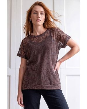 Roman Floral Mesh Stretch Top - Purple