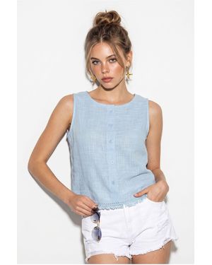 Bianco Lucci Cotton Sleeveless Crew Neck Blouse - Blue
