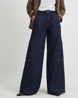 River Island Baggy Jeans Mid Rise Combat Cotton - Blue