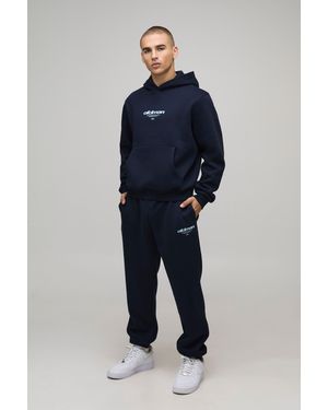 BoohooMAN Boxy Fit Ofclman Hooded Tracksuit - Blue