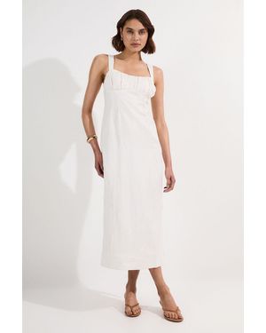 Karen Millen Viscose Linen Ruched Detail Strappy Woven Midi Dress - Natural