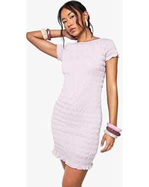 Boohoo Shirred Cap Sleeve Mini Dress - White