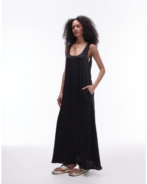 TOPSHOP Crinkle Low Scoop Maxi Dress - Black