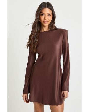 Boohoo Plisse Flared Sleeve Mini Dress - Brown