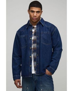 BoohooMAN Oversized Western Denim Shirt - Blue