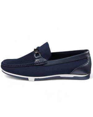 Infinity Leather Lightweight Mesh Slip-On Breathable Loafers - Blue