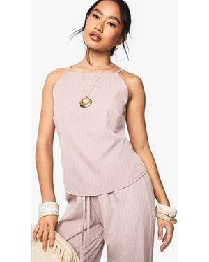 Boohoo Woven Pinstripe High Neck Cami - Pink