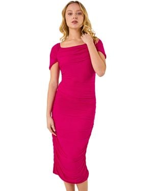 D.u.s.k Ruched Mesh Stretch Dress - Pink