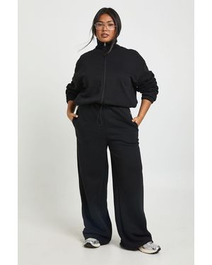 Boohoo Plus Adjustable Toggle Wide Leg Jogger - Black