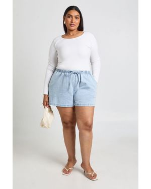 Boohoo Plus Elasticated Waist Denim Shorts - Blue