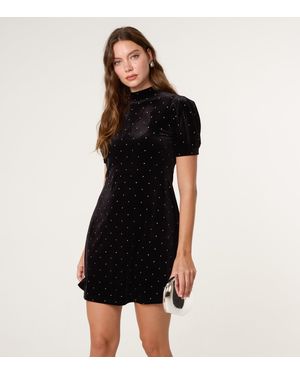Blue Vanilla Polka Dot Puff Sleeve Dress - Black