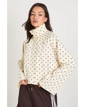 Boohoo Funnel Neck Twill Polka Dot Zip Through - Natural