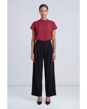 PRINCIPLES High Neck Twill Short Sleeve Top - Red