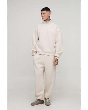 BoohooMAN Tall Oversized Boxy Bonded Scuba Zip Funnel Neck & Jogger Tracksuit - Natural