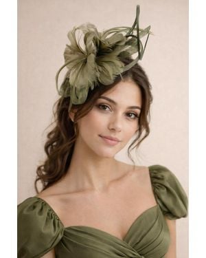 SVNX Floral Feather Fascinator With Loops - Green