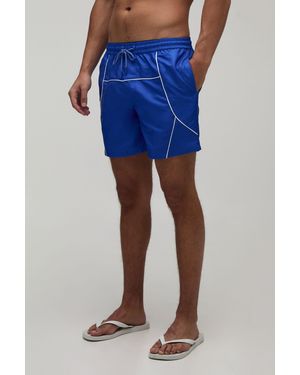 BoohooMAN Piping Mid Length Swim Short - Blue