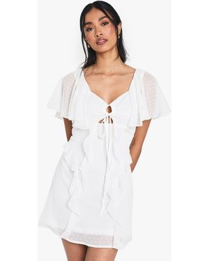Boohoo Dobby Chiffon Ruffle Mini Dress - White