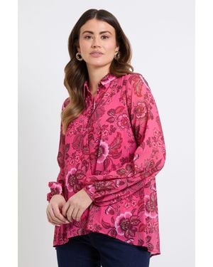 Wallis High Low Hem Longline Shirt - Red