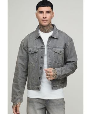 BoohooMAN Tall Basic Oversized Boxy Denim Jacket - Grey