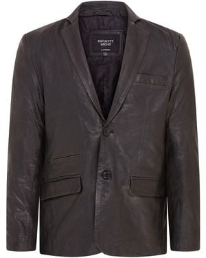 Infinity Leather Slim Italian Blazer Jacket-Somero Lamb Leather - Black