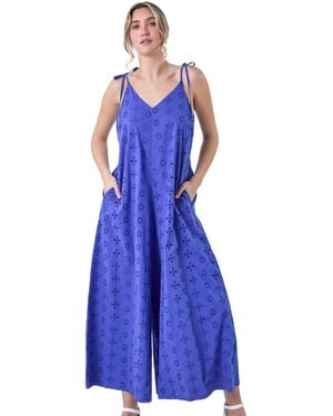 D.u.s.k Cotton Broderie Pocket Wide Leg Jumpsuit - Blue