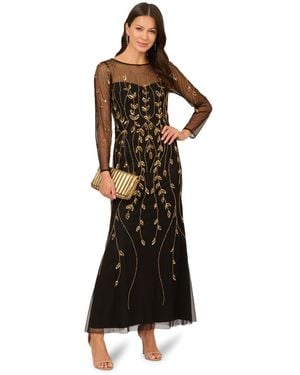 Adrianna Papell Studio Long Sleeve Beaded Dress - Black