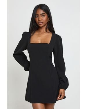 Boohoo Volume Sleeve Fit & Flare Mini Dress - Black